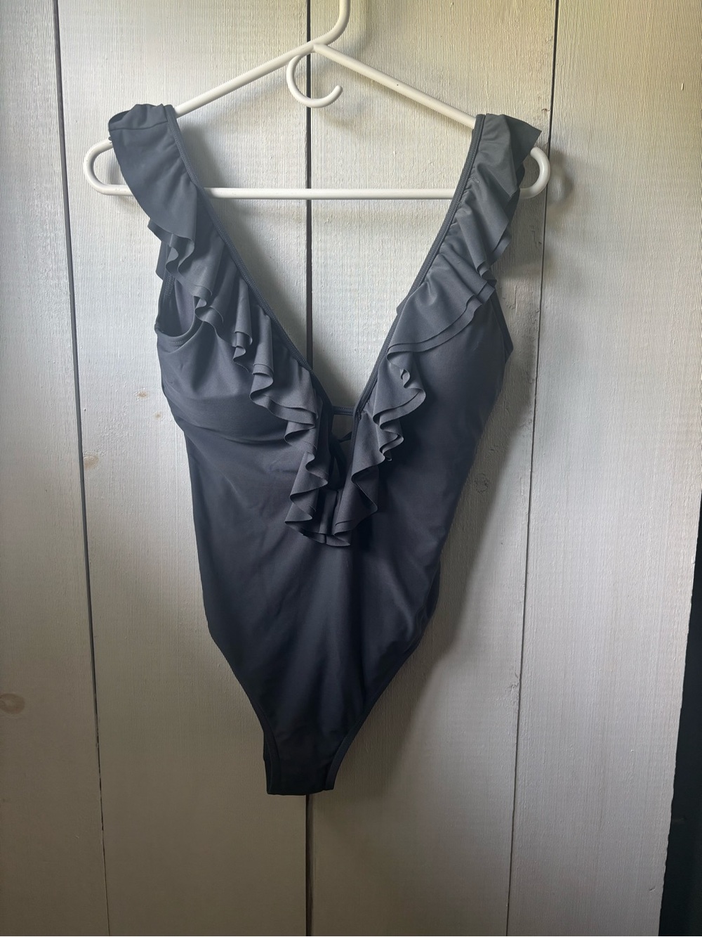 MICHAEL Michael Kors Gray Ruffle V-Back One-Piece Swimsuit